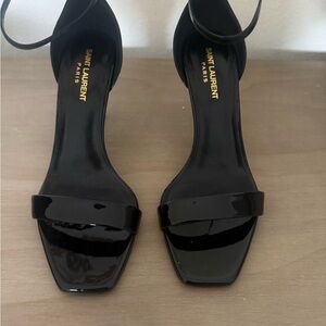 Saint Laurent Black Patent Square-Toe Ankle-Strap Sandals